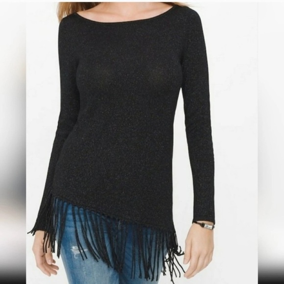White House Black Market Women’s Extra Small Fringed Asymmetrical Hem Sparkle - Picture 1 of 7